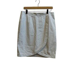 Brooks Brothers Seersucker Faux‎ Wrap Skirt Blue & White Stripe Sz 12 Nautical